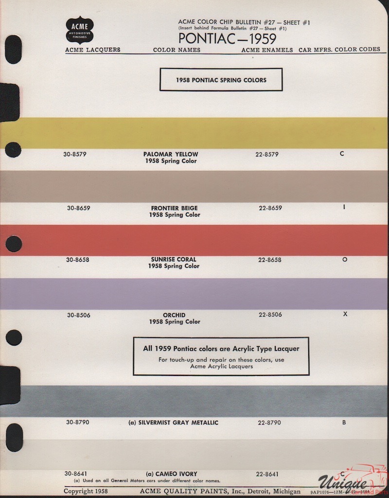 1959 Pontiac Paint Charts Acme 1